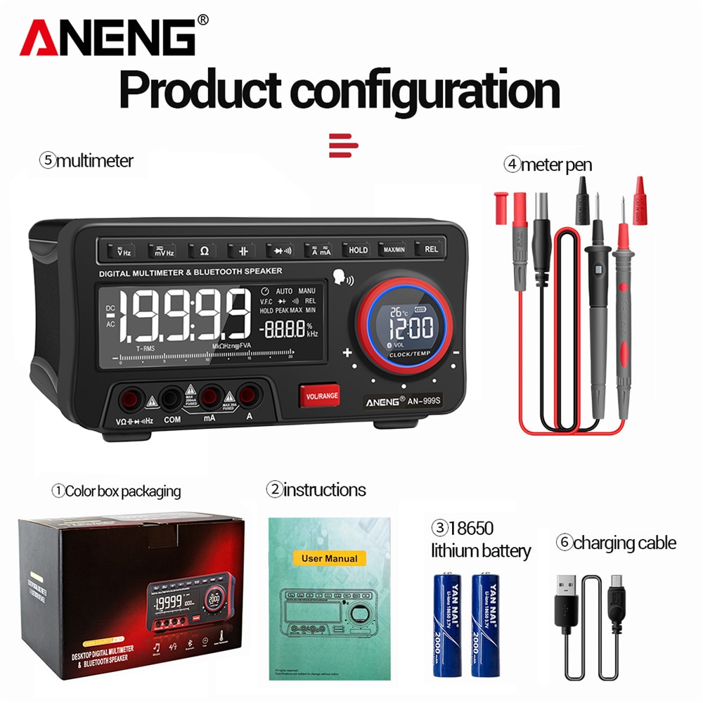 ANENG AN999S Multimètre de Table - Bluetooth - 19999 Points - Appareil de mesure numérique professionnel – Image 8