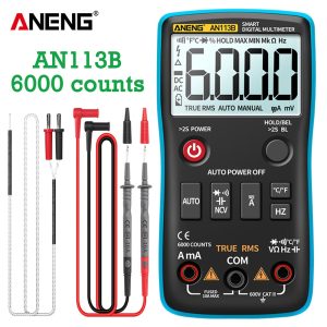 ANENG AN113B Multimètre numérique True RMS with Temperature Tester 6000 Counts Auto-Ranging AC/DC Transistor Voltage Meter