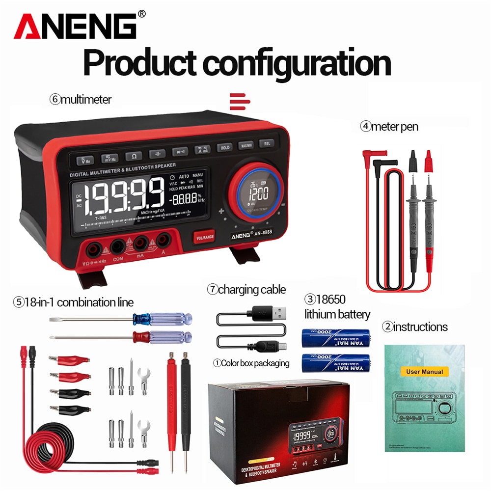 ANENG AN999S Multimètre de Table - Bluetooth - 19999 Points - Appareil de mesure numérique professionnel – Image 14