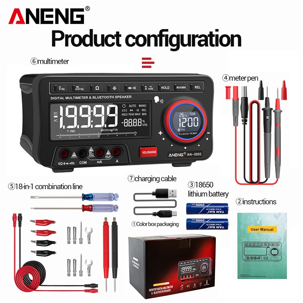 ANENG AN999S Multimètre de Table - Bluetooth - 19999 Points - Appareil de mesure numérique professionnel – Image 10