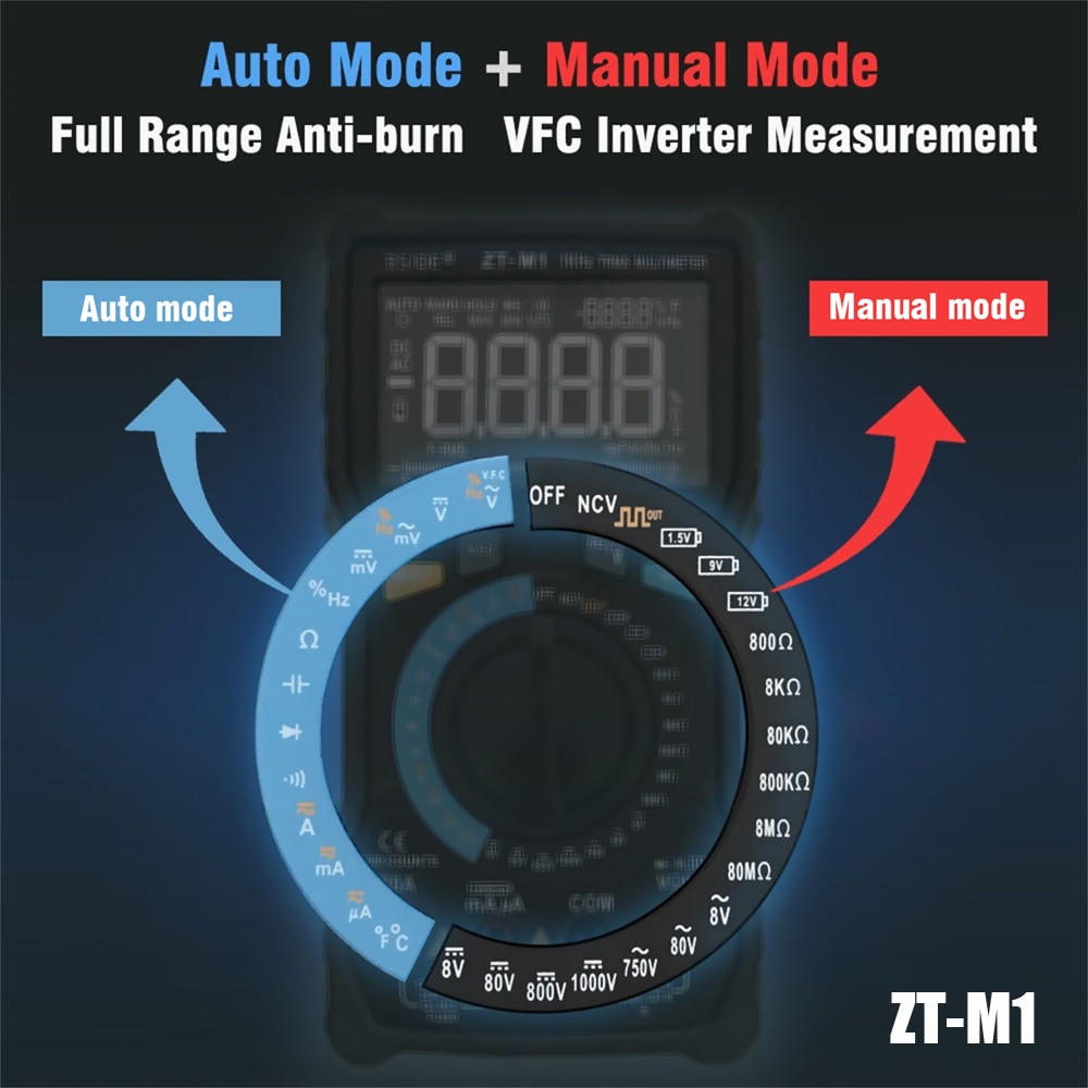 BSIDE ZT-M1 Multimètre numérique professionnel True RMS 8000 Testeur analogique 20A Current DC AC Voltage Capacitance VFC ohm battery Hz test – Image 3