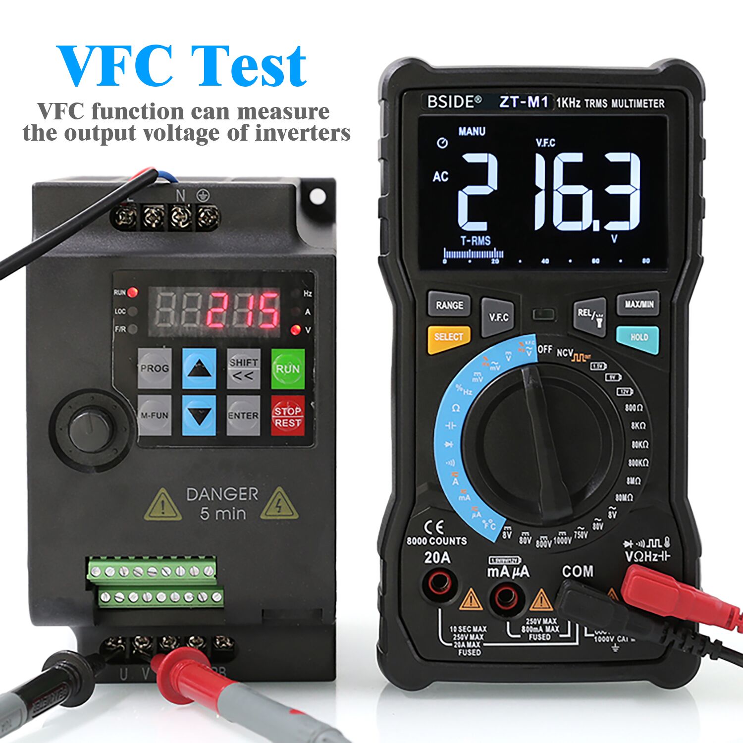 BSIDE ZT-M1 Multimètre numérique professionnel True RMS 8000 Testeur analogique 20A Current DC AC Voltage Capacitance VFC ohm battery Hz test – Image 5
