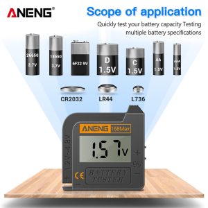 Alternative view of ANENG 168Max Testeur numérique de piles au lithium – Vérification de la charge de pile AAA AA – Testeur universel de pile bouton