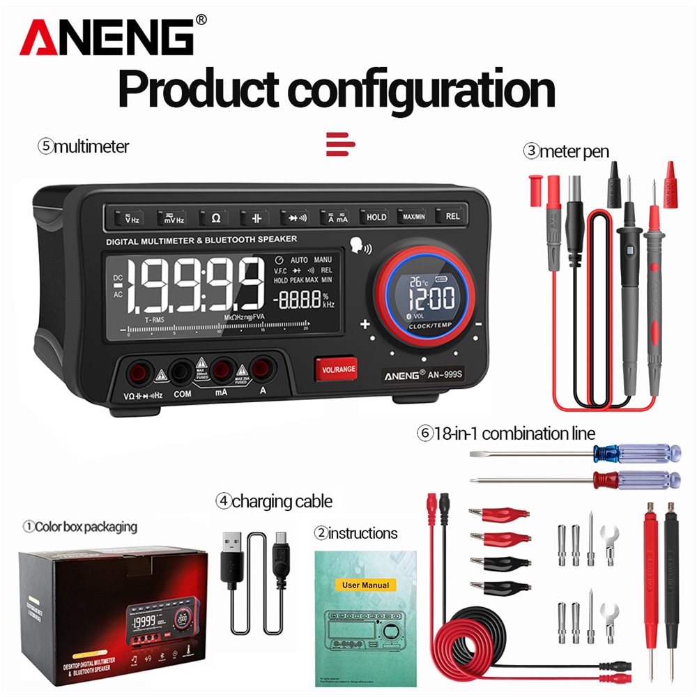 ANENG AN999S Multimètre de Table - Bluetooth - 19999 Points - Appareil de mesure numérique professionnel – Image 9