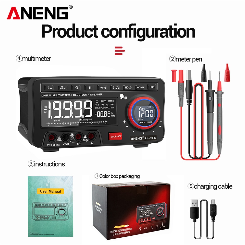 ANENG AN999S Multimètre de Table - Bluetooth - 19999 Points - Appareil de mesure numérique professionnel – Image 7