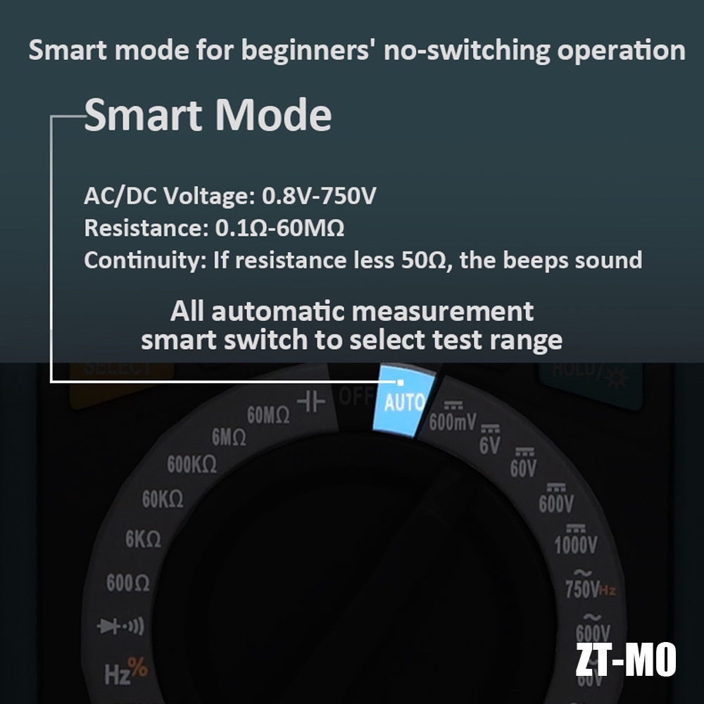 BSIDE ZT-M1 Multimètre numérique professionnel True RMS 8000 Testeur analogique 20A Current DC AC Voltage Capacitance VFC ohm battery Hz test – Image 2
