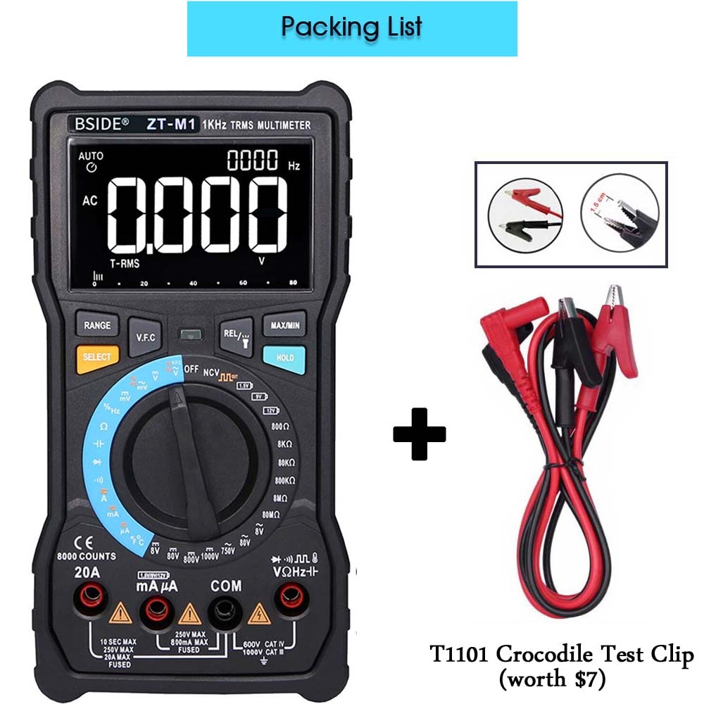 BSIDE ZT-M1 Multimètre numérique professionnel True RMS 8000 Testeur analogique 20A Current DC AC Voltage Capacitance VFC ohm battery Hz test – Image 9