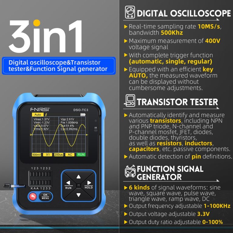 Oscilloscope Multimètre Générateur de Forme d'Onde 3 en 1 Portable Testeur de Signal Numérique Oscilloscope Multimètre Générateur de Forme d'Onde 3 en 1 Portable Testeur de Signal Numérique