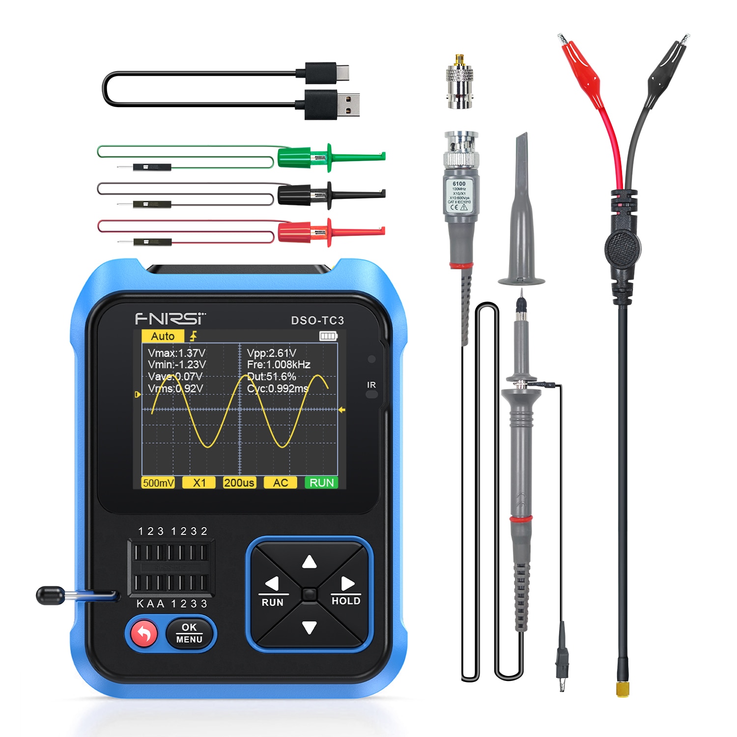 FNIRSI DSO-TC3 testeur d'oscilloscope numérique, Transistor, fonction générateur de Signal 3 en 1, testeur de composants électroniques – Image 8