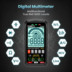 Alternative view of KAIWEETS ST600X Multimètre numérique intelligent TRUE RMS, test de plage automatique intelligent, testeur NCV, tension AC DC, Ohm Hz mètre