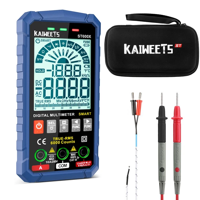 KAIWEETS ST600X Multimètre numérique intelligent TRUE RMS, test de plage automatique intelligent, testeur NCV, tension AC DC, Ohm Hz mètre – Image 8