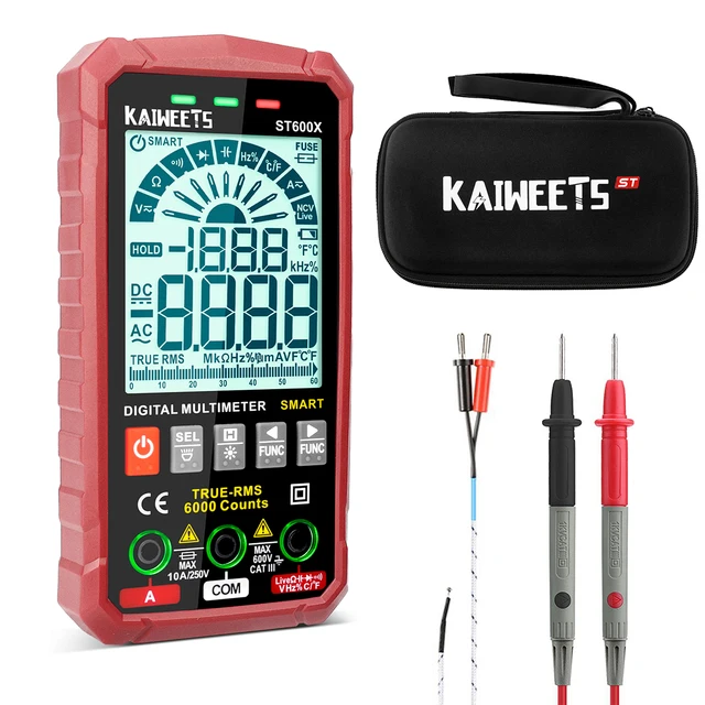 KAIWEETS ST600X Multimètre numérique intelligent TRUE RMS, test de plage automatique intelligent, testeur NCV, tension AC DC, Ohm Hz mètre – Image 7